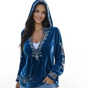 Johnny Was Tinasha Embroidered velvet hoodie NWT RARE
